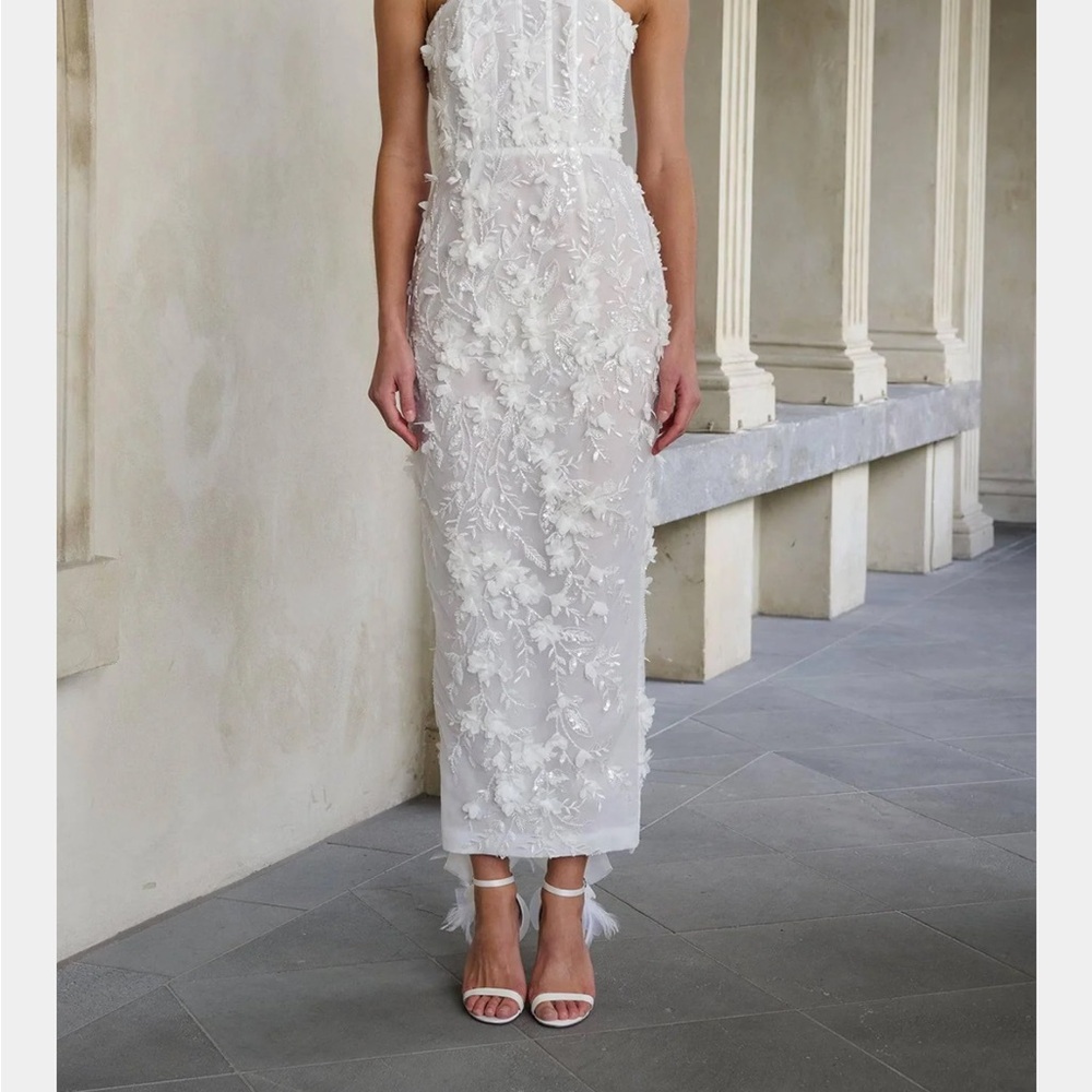Strapless White Floral Embroidered Dress